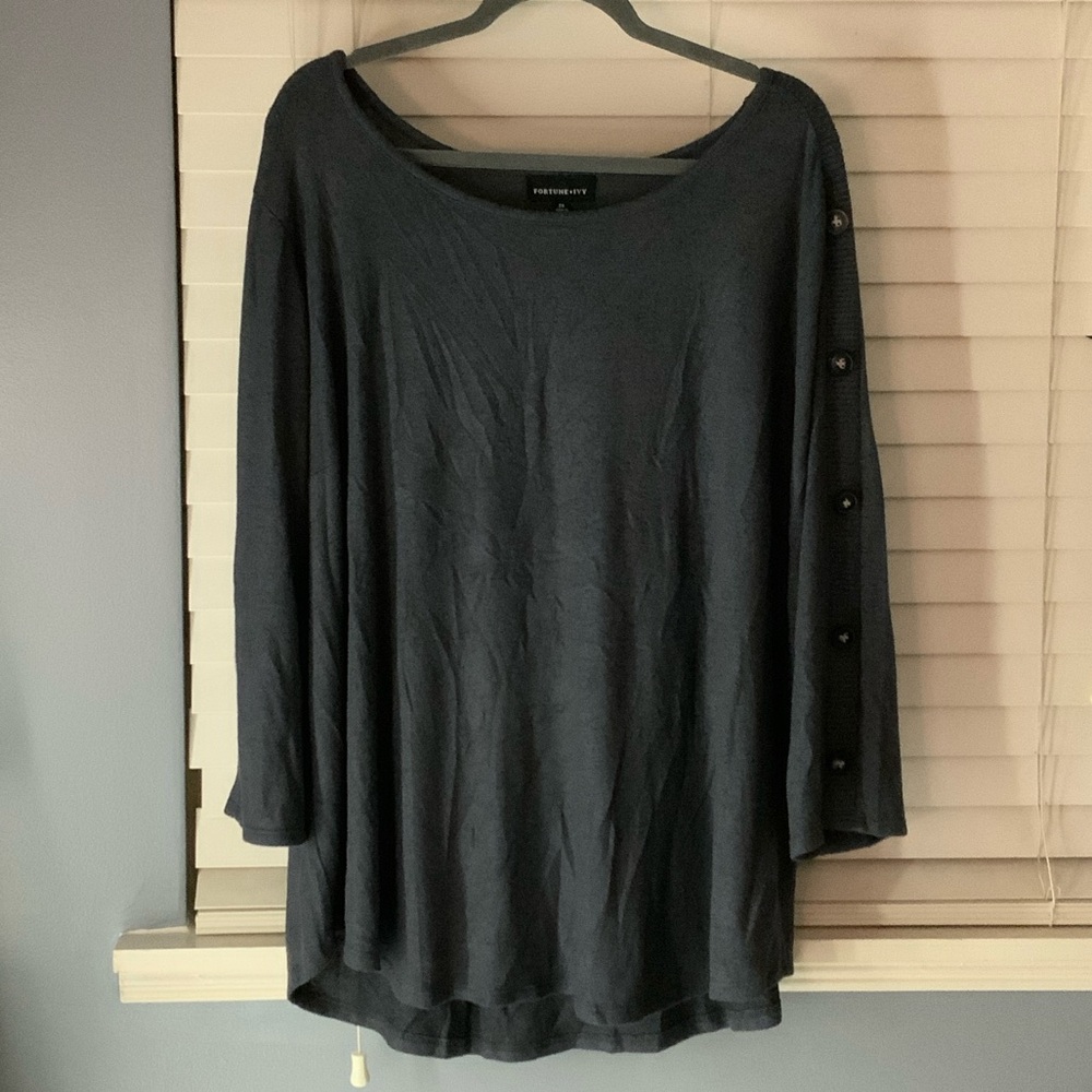 Stylish Charcoal Button-Sleeve Tunic